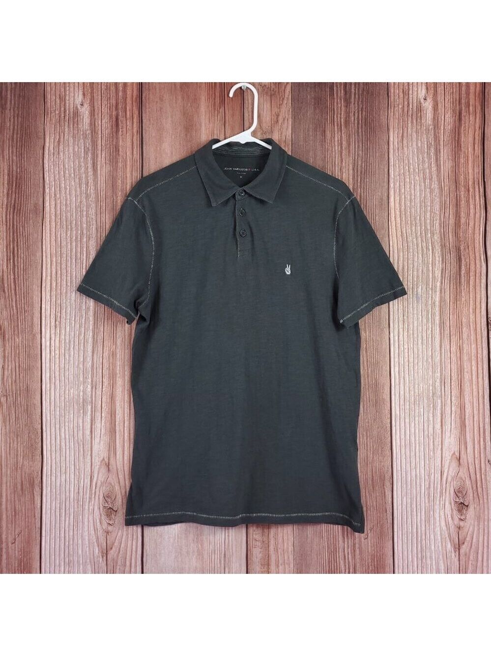 John Varvatos Star USA Mens Size Medium Cotton Short Sleeve Polo Shirt Gray